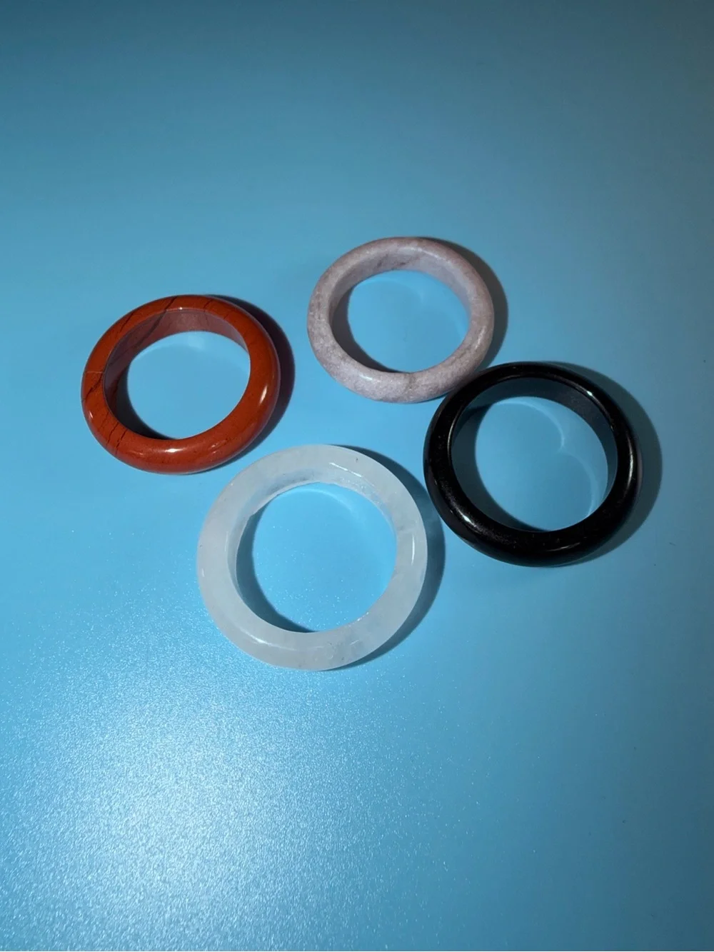 Set of Four Round Resin/Stone Rings - Red, White, Pink, Black